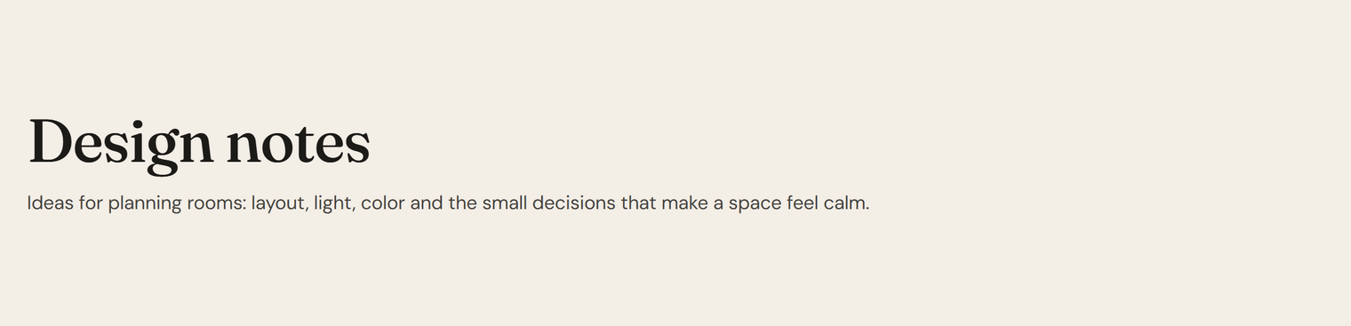 The top of a category archive on a beige band: the large serif title Design notes with the category description below it