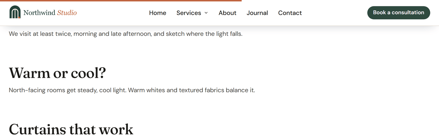 The top of a blog post while scrolling: an orange bar along the top edge, filled a little over halfway, above the sticky site header and the article text