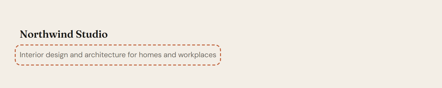 On a beige band, the site name Northwind Studio and, outlined below it, the tagline Interior design and architecture for homes and workplaces